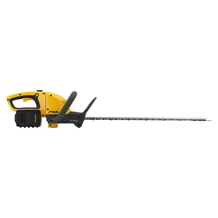 Stiga Akku-Heckenschere HT 300E - 2 Akkus, Schnittlänge: 54 cm - Stiga HT 300e Akku-Heckenschere, gelb und schwarz, ideal für den Formschnitt von Hecken. Leistungsstark und einfach zu bedienen.