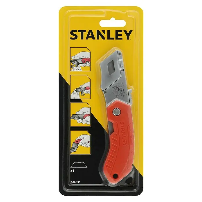Stanley Cuchillo cúter 0-10-243 - Largo: 170 mm, Rojo - Cutter Stanley en blíster con mango rojo y hoja retráctil. Ideal para profesionales y aficionados al bricolaje.