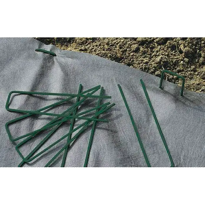 Grapa metálica Fixsol - 10 ud. - Grapas de tierra verdes en forma de U para asegurar materiales de jardín como tela de hierbas y redes, perfectas para el jardín.