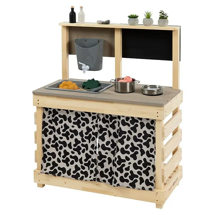 Muddy Buddy Matschküche Big Leo - 80 x 40 x 90 cm, Holz, Natur/ Grau - Das Spielküchen-Set von Muddy Buddy bietet Kindern eine kreative Spielumgebung mit vielen Zubehörteilen.