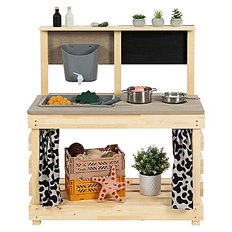 Muddy Buddy Matschküche Big Leo (80 x 40 x 90 cm, Holz, Natur/ Grau)