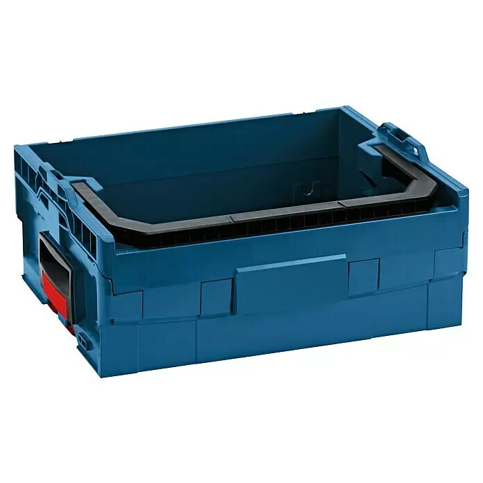 Bosch Professional Werkzeugkoffer LT-Boxx 170 - L x B x H: 44 x 34,5 x 18,5 cm, ABS - Blauer Kunststoff-Stapelbehälter mit schwarzem Rand und rotem Verschluss.