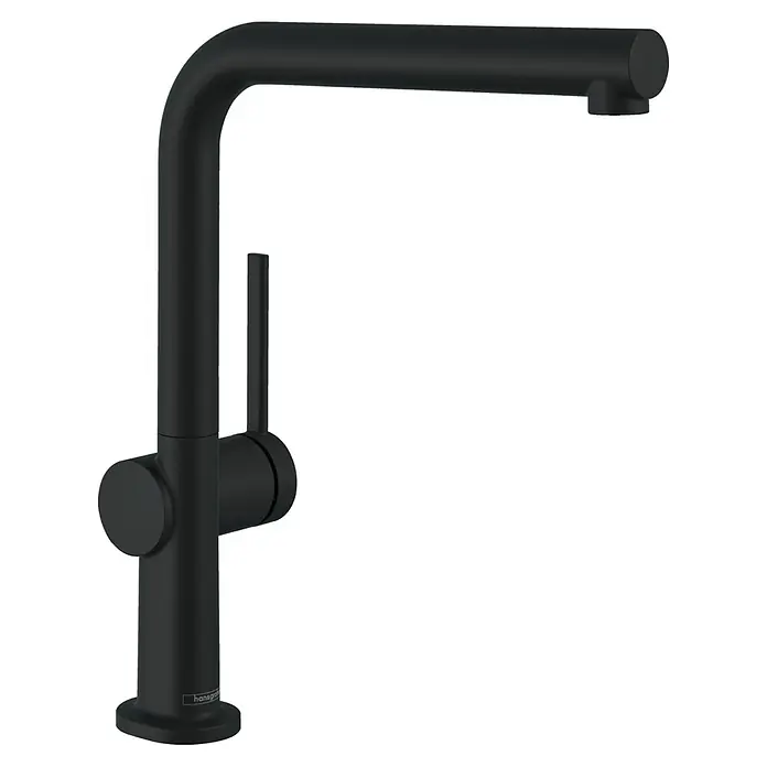 Hansgrohe Talis Spültischarmatur M54 - Ausladung Armatur: 229 mm, Matt Schwarz, Matt - Bild einer mattschwarzen Hansgrohe Küchenarmatur mit hohem Auslauf und Einhebelmischer, die Eleganz und Funktionalität vereint.