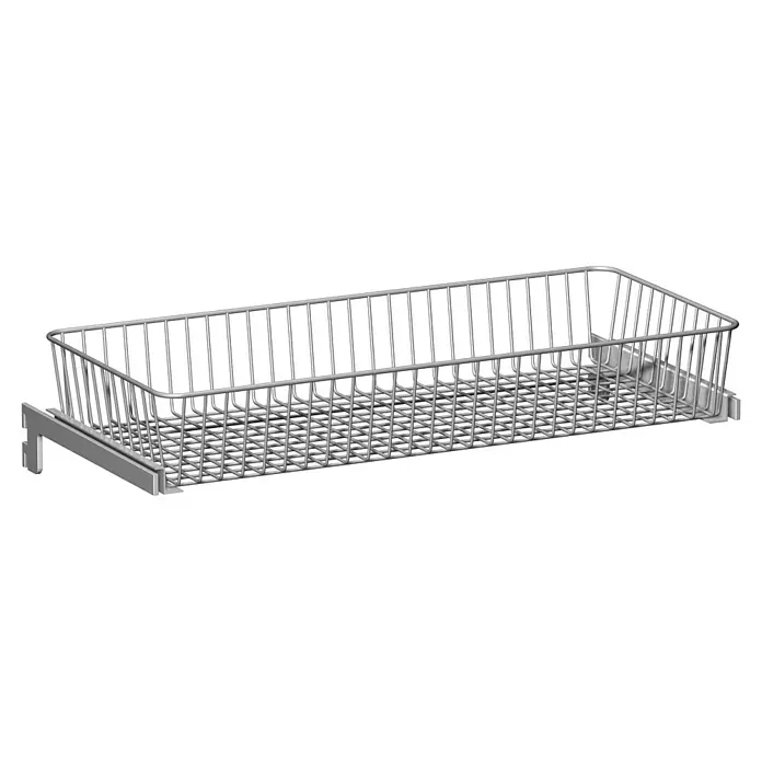Element System Drahtkorb - 35 x 80 cm, Mit Auszug, Weiß/Aluminium - Ein ausziehbarer Drahtkorb, ideal für die Organisation in Küche oder Bad. Die silberne Farbe passt gut zu modernen Einrichtungsstilen.