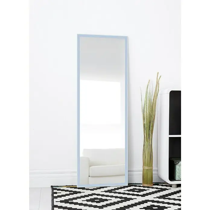Espejo de pared Pirámide - 44 x 134 cm, Blanco - Elegante espejo con marco azul, que añade un toque moderno a cualquier habitación. Perfecto para mejorar la decoración.