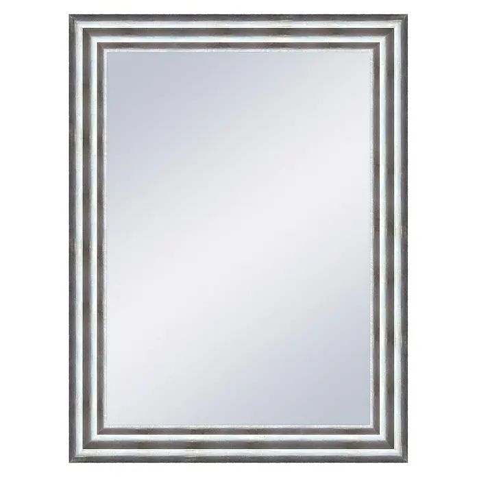 Espejo de pared Fantasía - 63 x 83 cm, Plateado, Madera - Espejo de pared con marco plateado con triple borde y superficie reflectante para acentos elegantes en cualquier habitación.