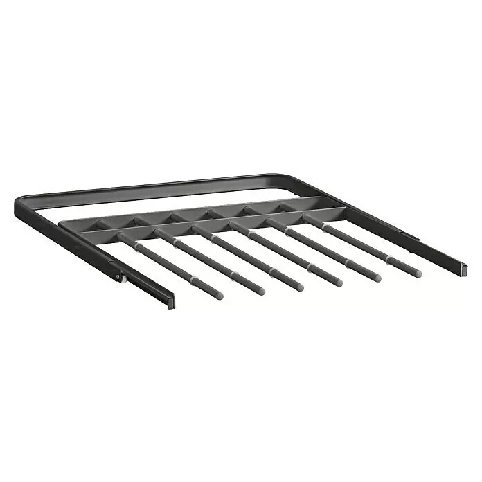 Elfa Classic by Elfa Hosenauszug - L x B x H: 40 x 45 x 2,4 cm, Graphite, Passend für: Regalsystem Classic by Elfa - Dunkelgrauer ausziehbarer Hosenhalter für den Kleiderschrank mit mehreren Stangen und Rollen.