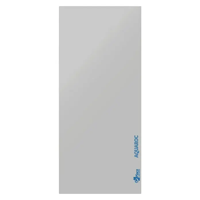 Placo Saint-Gobain Placa de fibrocemento Aquaroc - 2,5 m x 1,2 m x 13 mm - Imagen de una placa de construcción Aquaroc, ideal para usar en habitaciones húmedas como baños y duchas. Proporciona una base robusta y resistente al agua.