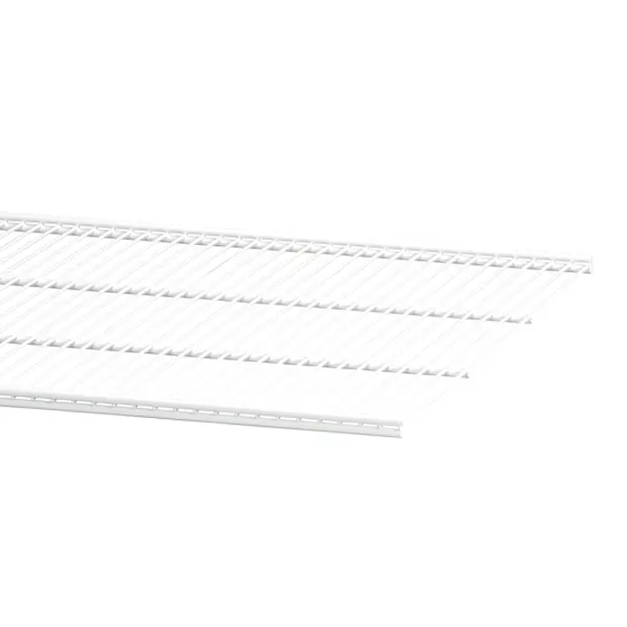 Elfa Classic by Elfa Gitterfachboden - L x B x H: 50 x 60 x 1,4 cm, Weiß - Nahaufnahme eines weißen Drahtregals mit stabilen Kanten, ideal zur Organisation von Räumen und zur Aufbewahrung von Gegenständen.