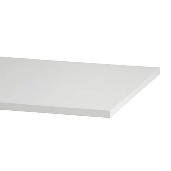 Elfa Sparring by Elfa Regalboden - L x B x H: 90 x 50 x 1,9 cm, Weiß - Nahaufnahme einer schlichten, weißen Tischplatte. Ideal für minimalistische Designs und moderne Inneneinrichtungen.