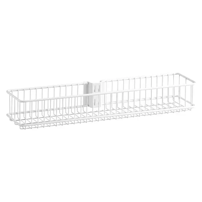 Elfa Drahtkorb - L x B x H: 10,4 x 43,5 x 7 cm, Weiß - Länglicher, rechteckiger weißer Drahtkorb mit zentraler Befestigungshalterung.