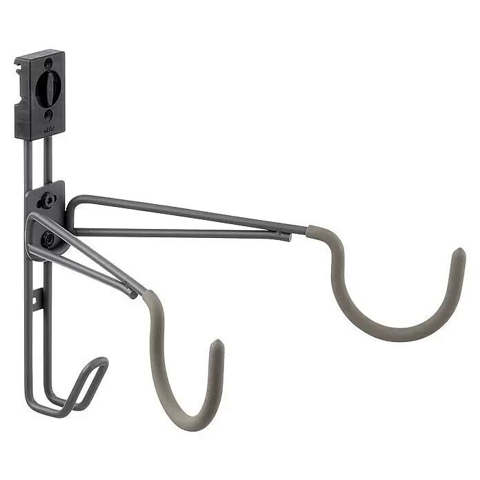 Elfa Garage+ by Elfa Fahrradhaken - L x B x H: 34,4 x 31,2 x 31,8 cm, Matt grau - Graue Wandhalterung aus Metall mit schaumstoffgepolsterten Armen und einem Zusatzhaken.