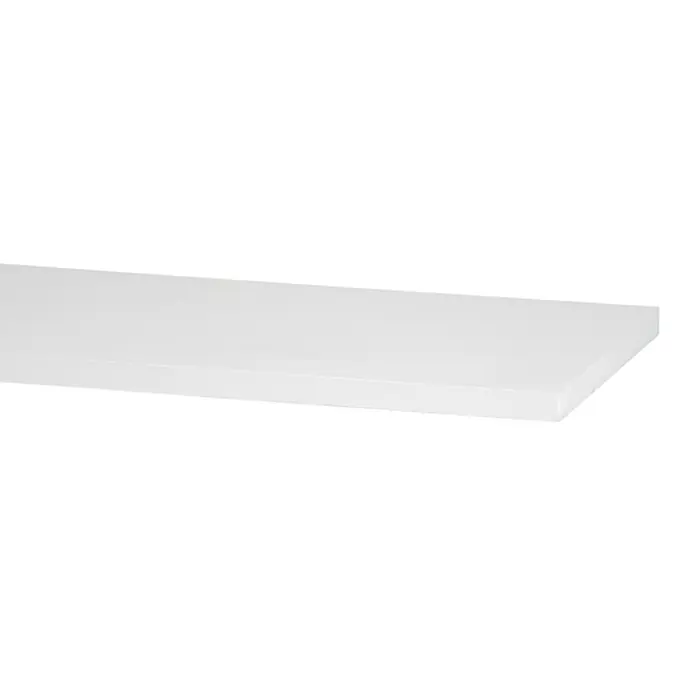 Elfa Sparring by Elfa Regalboden - L x B x H: 90 x 25 x 1,9 cm, Weiß - Nahaufnahme eines schwebenden, weißen Wandregals mit glatter Oberfläche, ideal für minimalistische Dekoration und praktische Aufbewahrung.