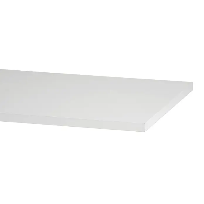 Elfa Sparring by Elfa Regalboden - L x B x H: 120 x 40 x 1,9 cm, Weiß - Diese Aufnahme zeigt eine Nahansicht einer weißen, modernen Regalplatte, die sich durch ihre schlichte Eleganz auszeichnet.