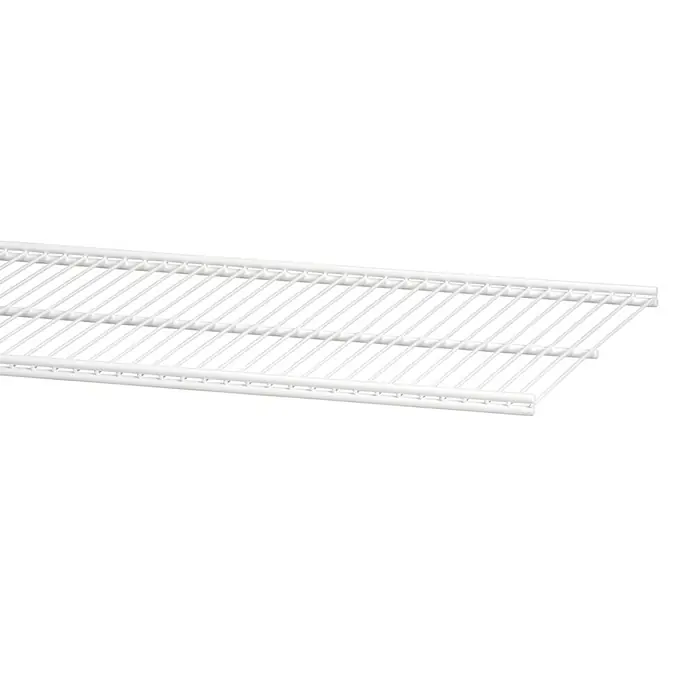 Elfa Classic by Elfa Gitterfachboden - L x B x H: 30 x 90 x 1,4 cm, Weiß - Nahaufnahme eines weißen Drahtregals, das Ordnung und Stauraum verspricht. Das Regal ist robust und bietet vielfältige Einsatzmöglichkeiten.