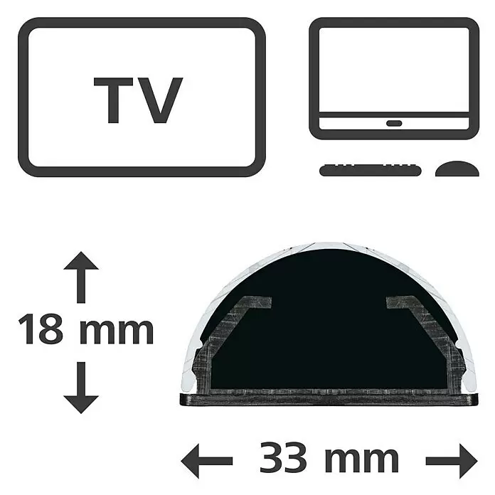 Hama Kabelkanal - 1,1 m x 33 mm x 18 mm, Aluminium - Silber-dunkler halbrunder Kabelkanal, 18x33mm, für TV/PC-Kabel.