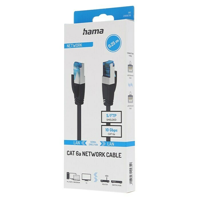 Hama Netzwerk-Kabel CAT-6a (Länge: 0,25 m, Schwarz, RJ45-Stecker, Bis zu 10 Gbit/s) | BAUHAUS