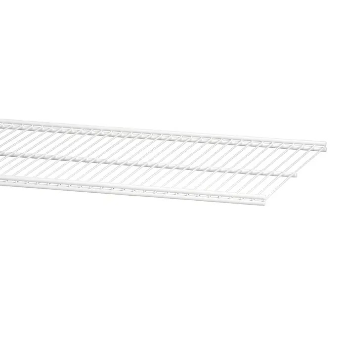 Elfa Classic by Elfa Gitterfachboden - L x B x H: 30 x 45 x 1,4 cm, Weiß - Nahaufnahme eines weißen, pulverbeschichteten Drahtregals, ideal für Schränke und Aufbewahrungslösungen. Das Regal bietet eine robuste und stilvolle Ablagefläche.