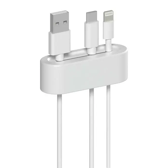 Hama Kabelhalter - 2 Stk., Weiß, 6,5 x 2 x 2 cm - Weißes 3-in-1-Ladekabel mit USB, USB-C und Lightning-Anschlüssen, ideal zum gleichzeitigen Aufladen verschiedener Geräte.