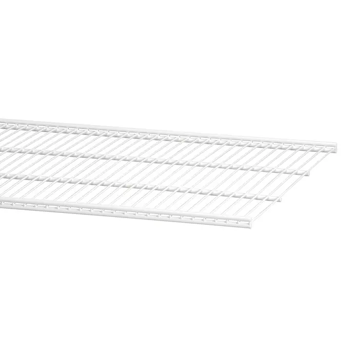 Elfa Classic by Elfa Gitterfachboden - L x B x H: 40 x 45 x 1,4 cm, Weiß - Nahaufnahme eines weißen, beschichteten Drahtregals, ideal zur Organisation und Aufbewahrung in verschiedenen Bereichen.