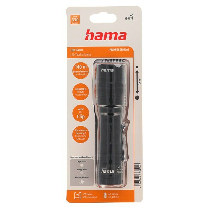 Hama LED-Taschenlampe Professional 3 (Batteriebetrieben, Schwarz, 330 lm) | BAUHAUS