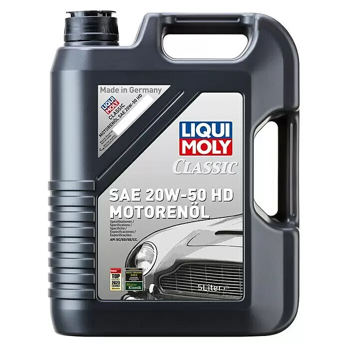 Liqui Moly Aceite para motor Classic SAE 20W-50 HD - 20W-50, 5 l - Garrafa de plástico gris oscuro de aceite de motor LIQUI MOLY Classic SAE 20W-50 HD, 5 litros, con etiquetas y asa.