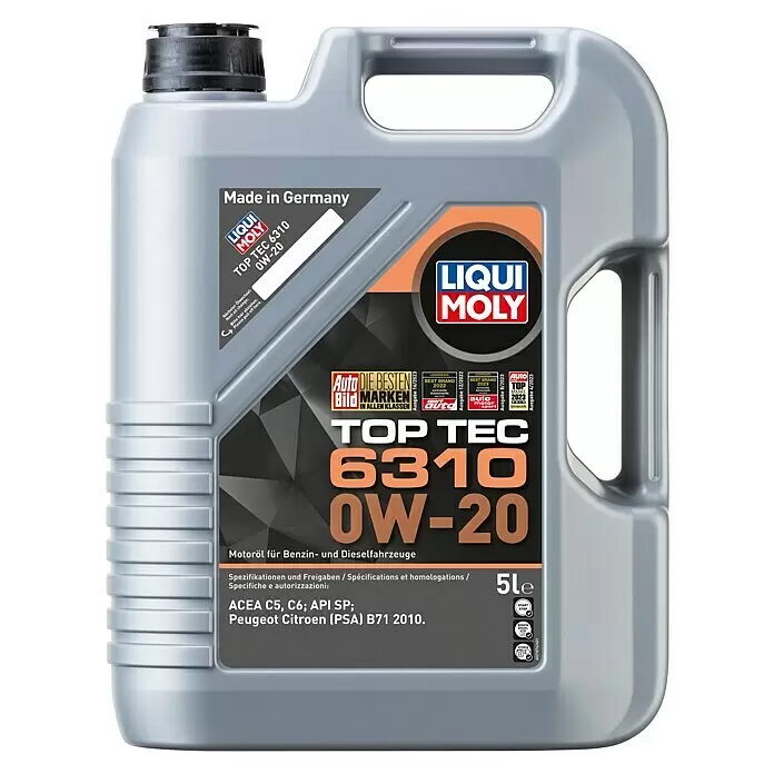 Liqui Moly Motoröl Top Tec 6310 0W-20 - 0W-20, C5, 5 l - Grauer 5-Liter-Kunststoffkanister von LIQUI MOLY TOP TEC 6310 0W-20 Motoröl.