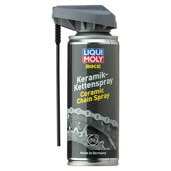 Liqui Moly Kettenspray Bike Keramik - 200 ml - Liqui Moly Bike Keramik-Kettenspray in einer Sprühdose mit grauem Deckel und schwarzem Sprührohr, für Fahrradketten.