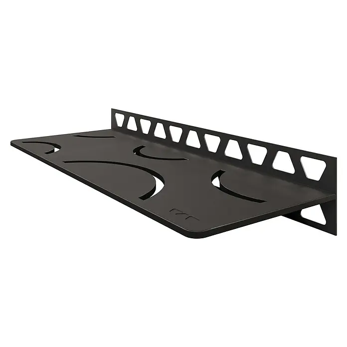 Schlüter Systems Estante de pared Curve - L x An x Al: 2 mm x 30 cm x 11,5 cm, Aluminio - Estante de pared negro con diseño único y recortes decorativos para espacios de vida modernos.