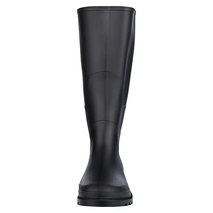 Sicherheitsstiefel - Schuhgröße: 41, Kniehoch - Diese Abbildung zeigt einen schwarzen Gummistiefel in voller Länge, der robust und wasserdicht für verschiedene Outdoor-Aktivitäten geeignet ist.