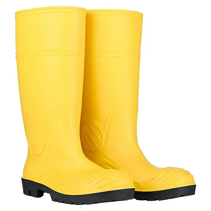 Sicherheitsstiefel - Schuhgröße: 43, S5 - Gelbe Gummistiefel mit schwarzer Sohle, ideal für regnerische Tage oder Gartenarbeit. Wasserdicht und strapazierfähig.