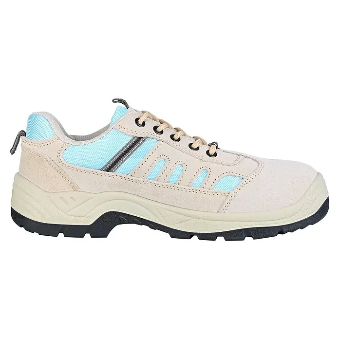 Sicherheitshalbschuh Runner - Schuhgröße: 45, S1P - Dieser bequeme Schnürschuh in Beige und Blau ist ideal für den Alltag, da er Komfort und Stil vereint.