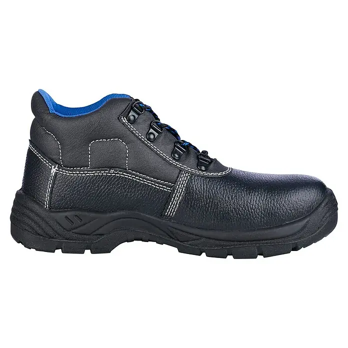 Sicherheitsstiefel Bob - Schuhgröße: 41, S3 - Schwarzer Sicherheitsschuh mit blauer Innenseite, ideal für den Arbeitsschutz und robustes Gelände.