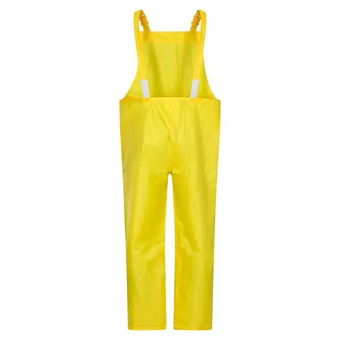 Regenlatzhose - M, 100% Polyester - Gelbe PVC-Overall-Regenhose mit verstellbaren Trägern und elastischen Seiten für eine bequeme und sichere Passform bei nassen Bedingungen.