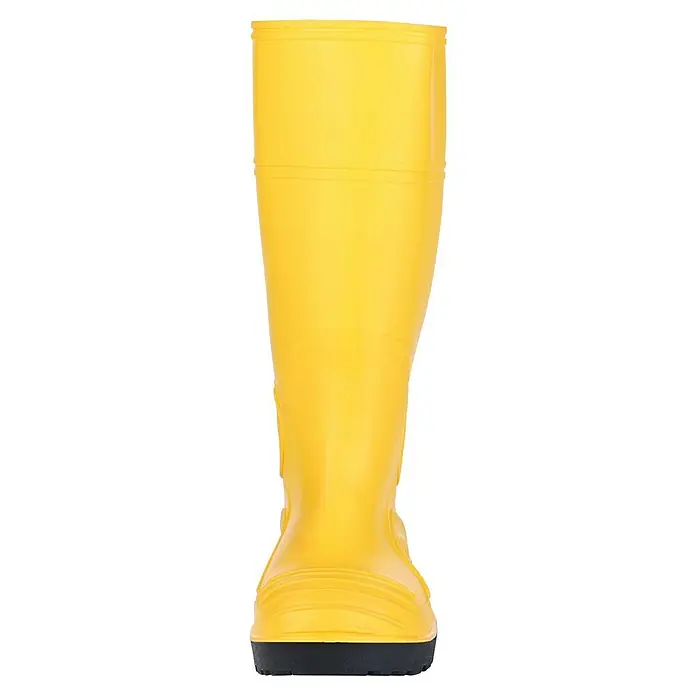 Sicherheitsstiefel - Schuhgröße: 43, S5 - Gelber Gummistiefel mit schwarzer Sohle, ideal für Arbeiten im Freien und nasse Umgebungen. Robuster und wasserdichter Schutz für die Füße.