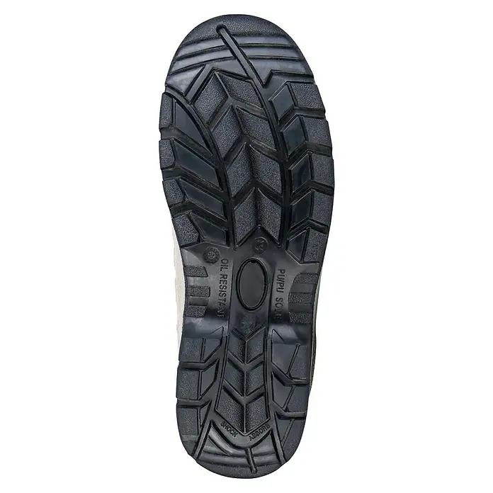 Sicherheitshalbschuh Runner - Schuhgröße: 45, S1P - Nahaufnahme der Sohle eines Sicherheitsschuhs, der Ölbeständigkeit und Stoßdämpfung bietet, ideal für industrielle Umgebungen.