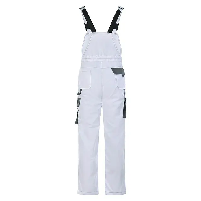 Latzhose - Herren, XL, Weiß - Weiße Arbeitslatzhose mit grauen Details, ideal für Handwerker und Maler, bietet Komfort und Funktionalität für den Arbeitseinsatz.