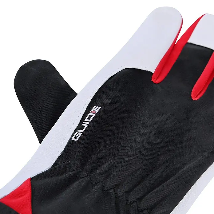 Guide Arbeitshandschuhe 5161 PP - Weiß/Schwarz, 8 - Detailaufnahme eines GUIDE-Handschuhs in Schwarz, Weiß und Rot, der Design und Funktionalität vereint.