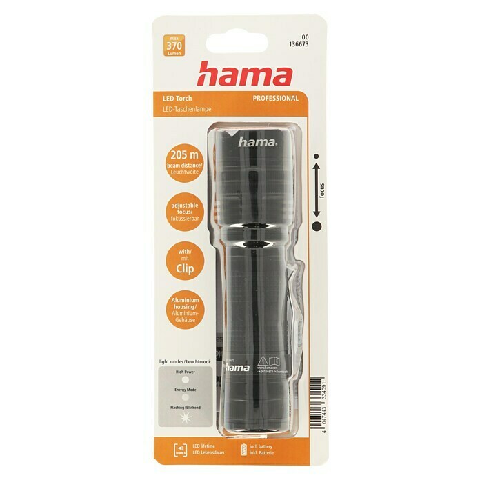 Hama LED-Taschenlampe Professional 4 (Batteriebetrieben, Schwarz, 370 lm) | BAUHAUS