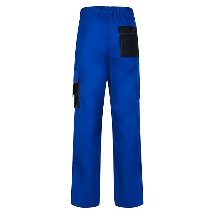 Arbeitshose - L, Kornblau/Schwarz - Blaue Arbeitshose mit schwarzen Taschen hinten und an der Seite. Die Hose ist robust und praktisch für verschiedene Arbeitsbereiche.
