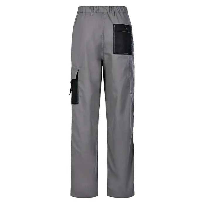 Arbeitshose - XL, Grau/Schwarz - Graue Arbeitshose mit schwarzen Taschen. Robuste und funktionelle Hose für den Arbeitsalltag, ideal für Handwerker und Profis.