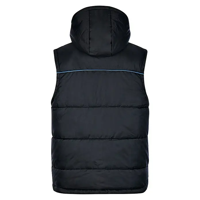 HD Concept Thermoweste - Schwarz/Blau, L - Abgebildete schwarze Weste mit Kapuze und blauen Akzenten für zusätzlichen Stil. Ideal für vielseitige Outdoor-Aktivitäten.
