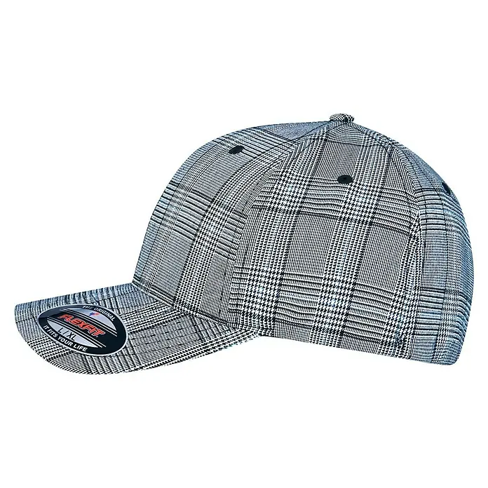 Flexfit Baseballkappe Glen Check - S/M, Schwarz/Weiß - Karierte Flexfit-Kappe mit einem stilvollen, klassischen Design, perfekt für einen lässigen Look und bequemen Sitz.