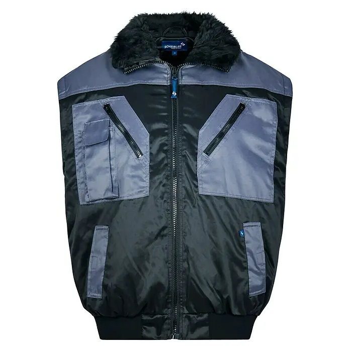 Elutex Piloten-Blouson 4in1 - Schwarz/Grau, M - Diese stylische, ärmellose schwarze Weste mit grauem Kragen ist perfekt für den Übergang. Ideal für Freizeit und Arbeit.