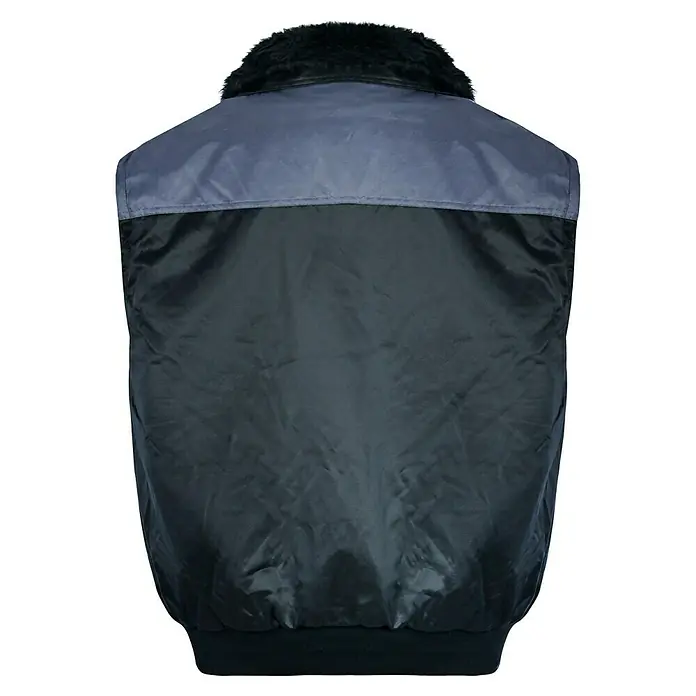 Elutex Piloten-Blouson 4in1 - Schwarz/Grau, M - Rückansicht einer stilvollen blauen Bomberjacke mit Fellkragen und geripptem Saum für einen trendigen und warmen Look.