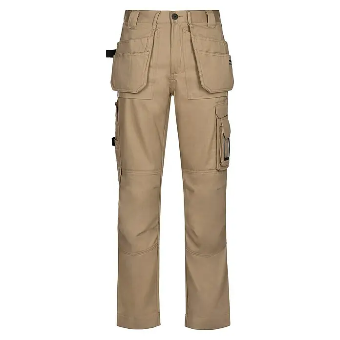 L.Brador Arbeitshose 103 B - Konfektionsgröße: 48, Khaki - Arbeitshose in Khaki mit mehreren Taschen und verstärkten Knien für Handwerker und andere Berufstätige. Die Hose ist robust und funktional.