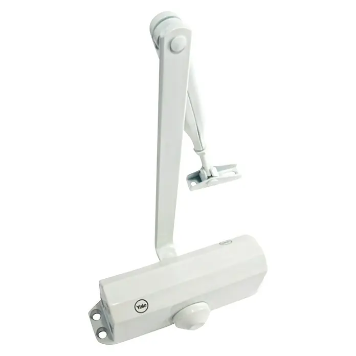 Yale Cerrador de puertas hidráulico 3000 - L x An x Al: 18 x 4,4 x 6,5 cm, Blanco - Cierrapuertas blanco Yale para un cierre suave y seguro. Ideal para aplicaciones comerciales y residenciales.