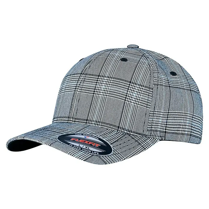 Flexfit Baseballkappe Glen Check - S/M, Schwarz/Weiß - Karomuster Flexfit Kappe mit L/XL Größe. Bequemer und stilvoller Sonnenschutz für modebewusste Menschen, ideal für den Alltag.