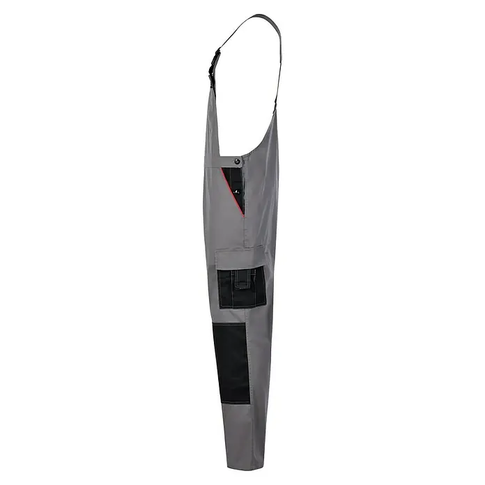 Latzhose - S, Grau/Schwarz - Graue Arbeitshose mit schwarzen Details und praktischen Taschen für Handwerker und Profis.