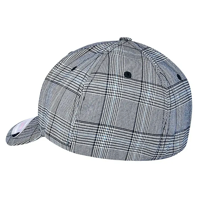 Flexfit Baseballkappe Glen Check - S/M, Schwarz/Weiß - Karierte Baseballkappe mit atmungsaktiven Ösen für Komfort und Stil.